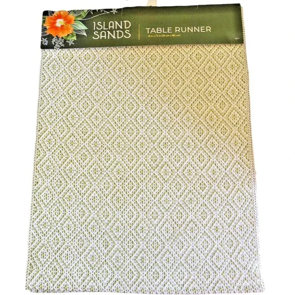 Nantucket Table Runner Green White Island Sands 100% Cotton 13x72